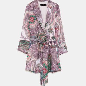 Zara PAISLEY PRINTED BELTED BLAZER DRESS KIMONO Small